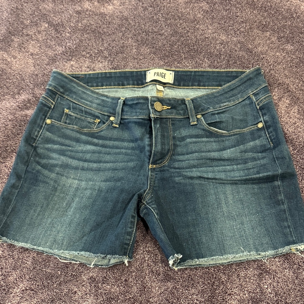 PAIGE Dark Wash Denim Shorts